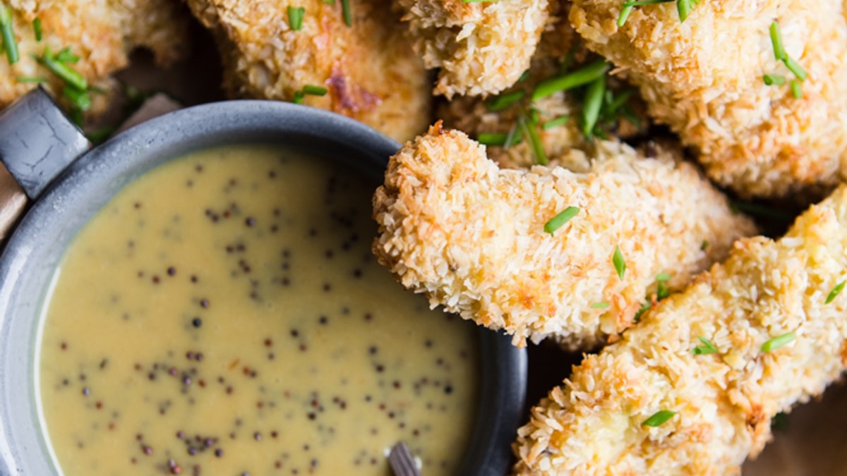 Healthy homemade Baked Chicken Tenders with Honey Mustard Sauce