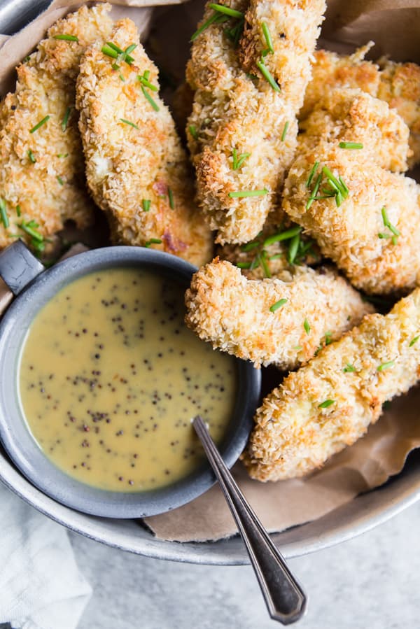 Healthy homemade Baked Chicken Tenders with Honey Mustard Sauce