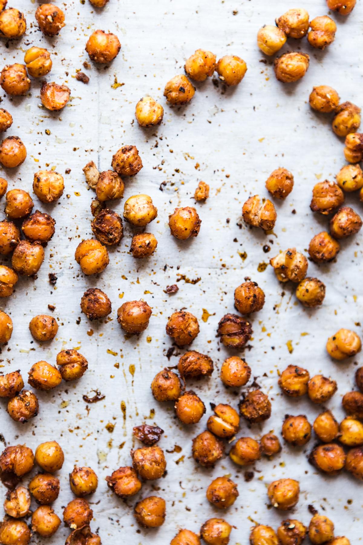 crispy spiced chickpeas on parchment paper