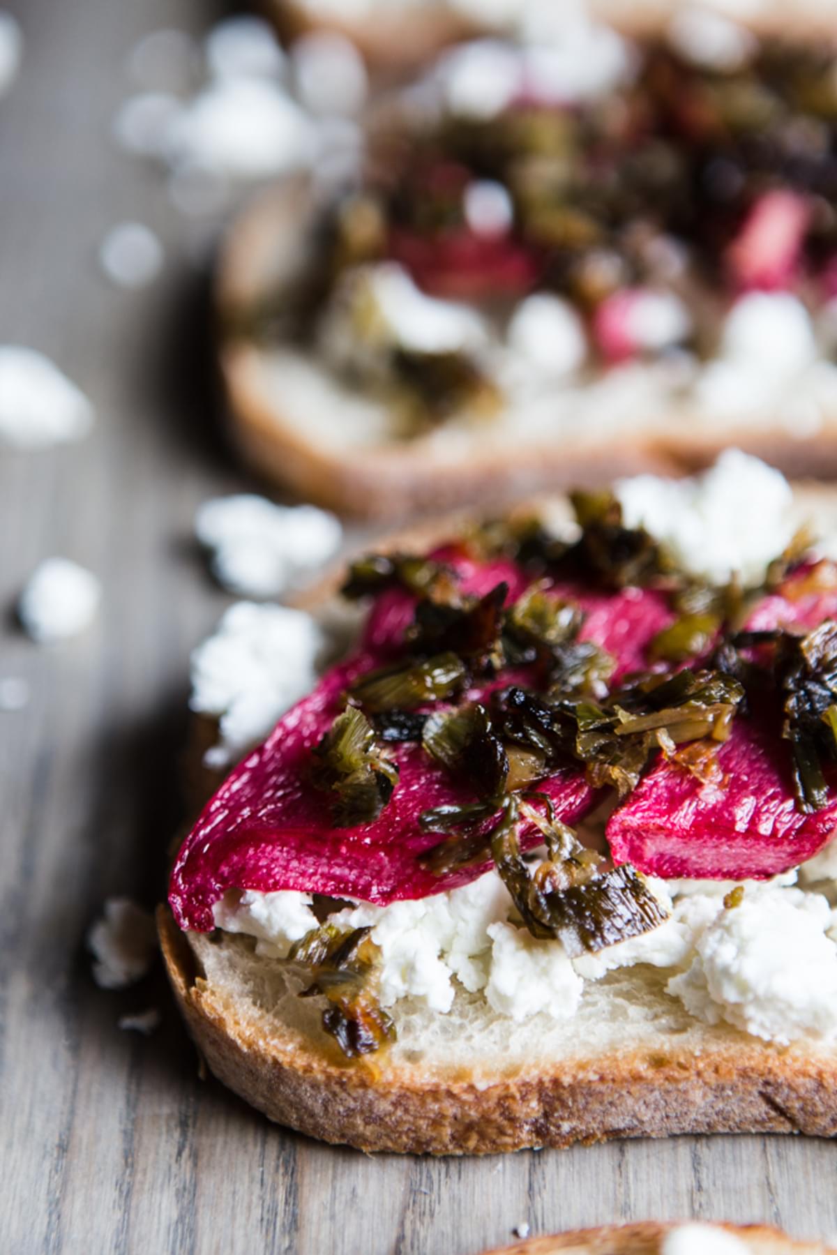 Roasted Rhubarb and Chevre Grilled Cheese with caramelized onions