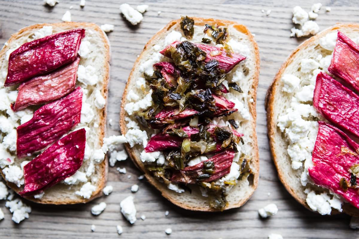 Roasted Rhubarb and Chevre Grilled Cheese with honey