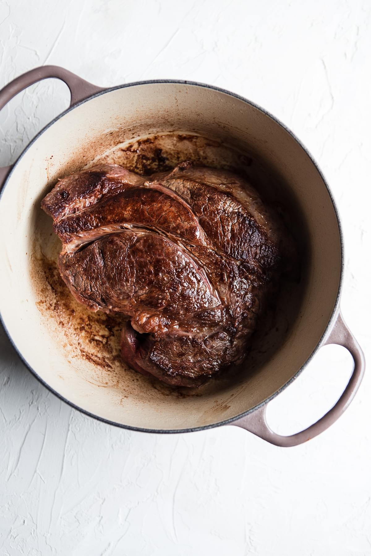 pot roast browned in a dutch oven