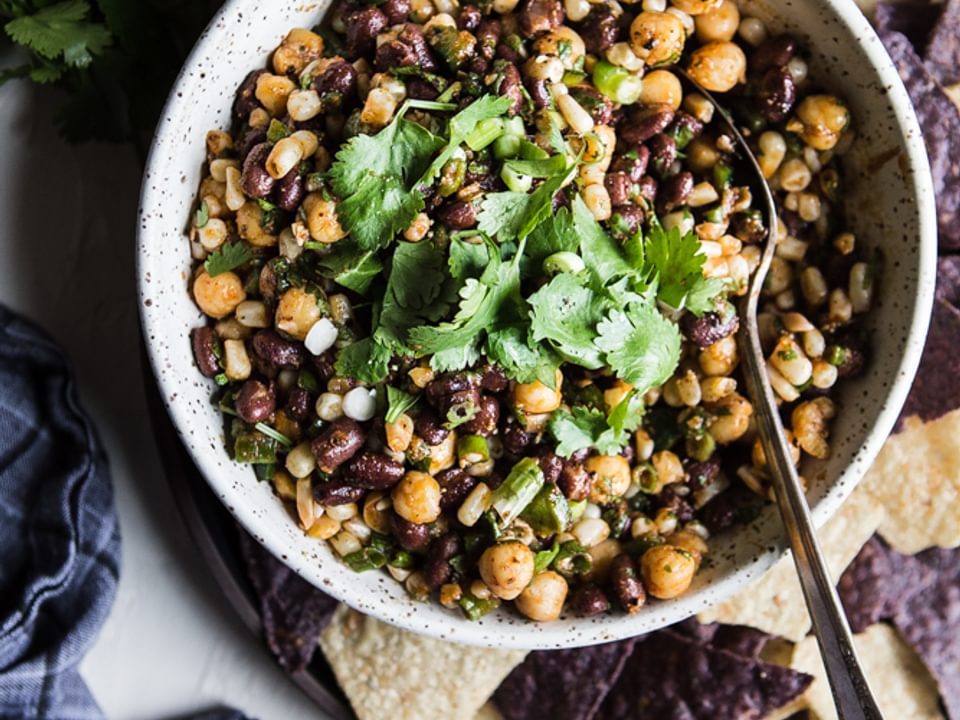 bean and corn salsa with cilantro and green onions