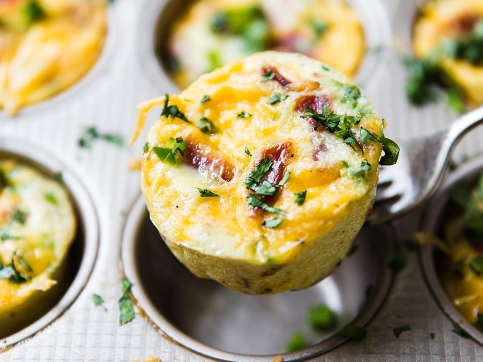 bacon cheddar egg muffins with jalapeño cheddar and cilantro