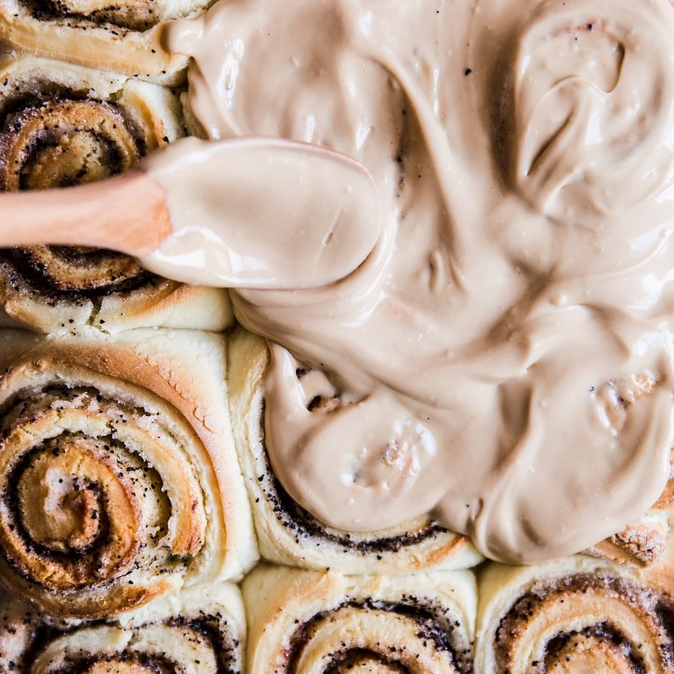 Coffee cinnamon rolls with maple cream cheese frosting