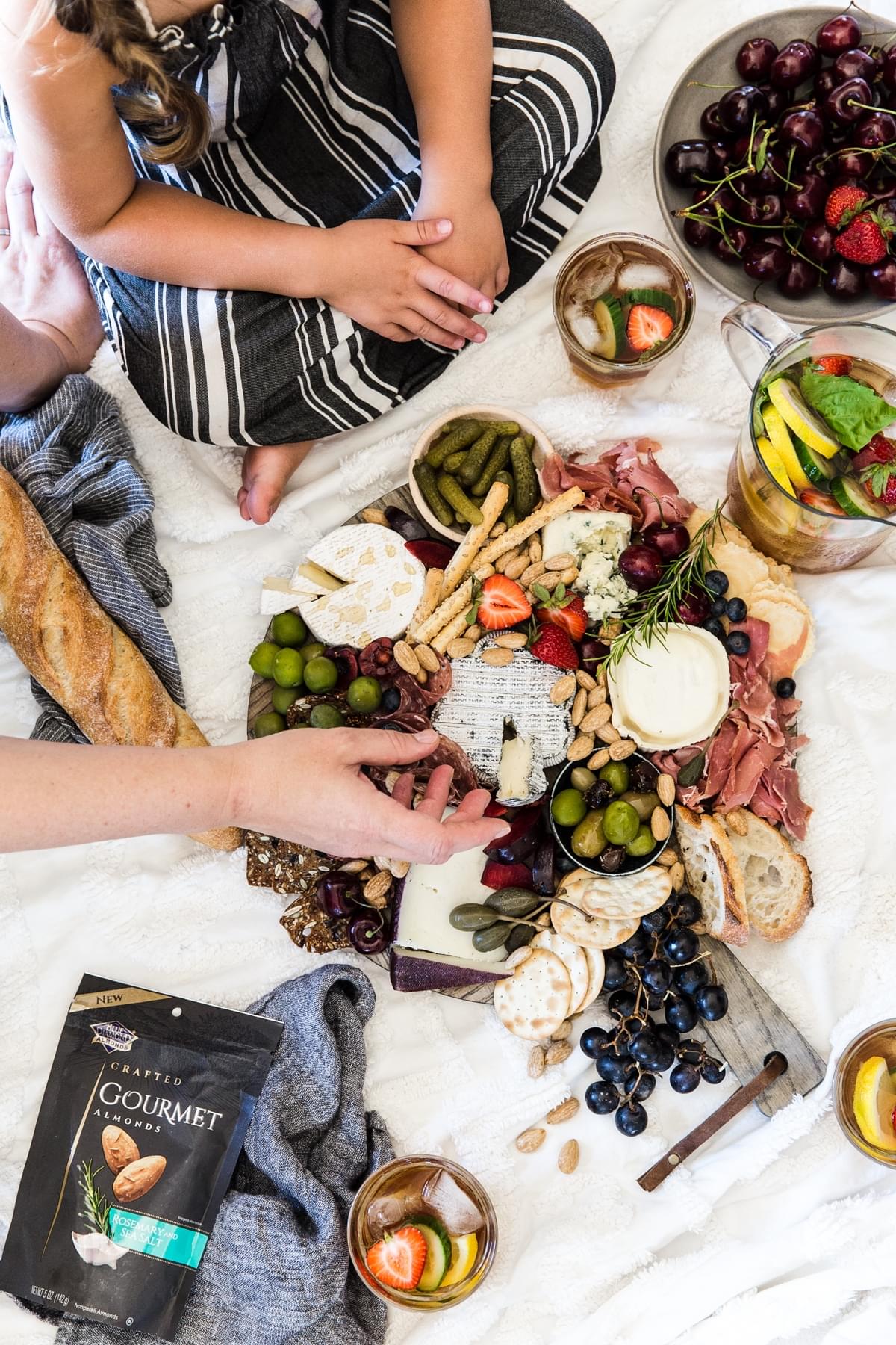 a picnic with a cheese board