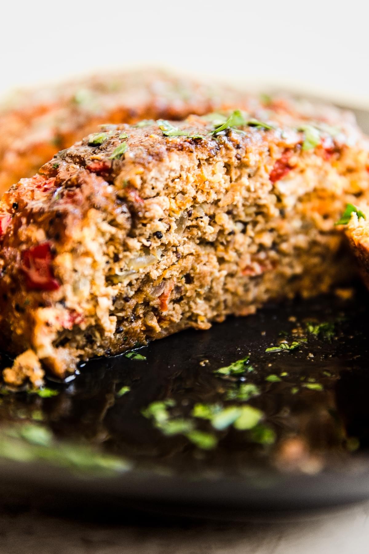 A slice of homemade meatloaf on a plate