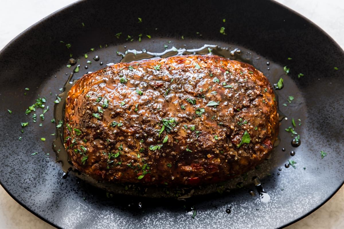 Turkey Quinoa Meatloaf on a black plate