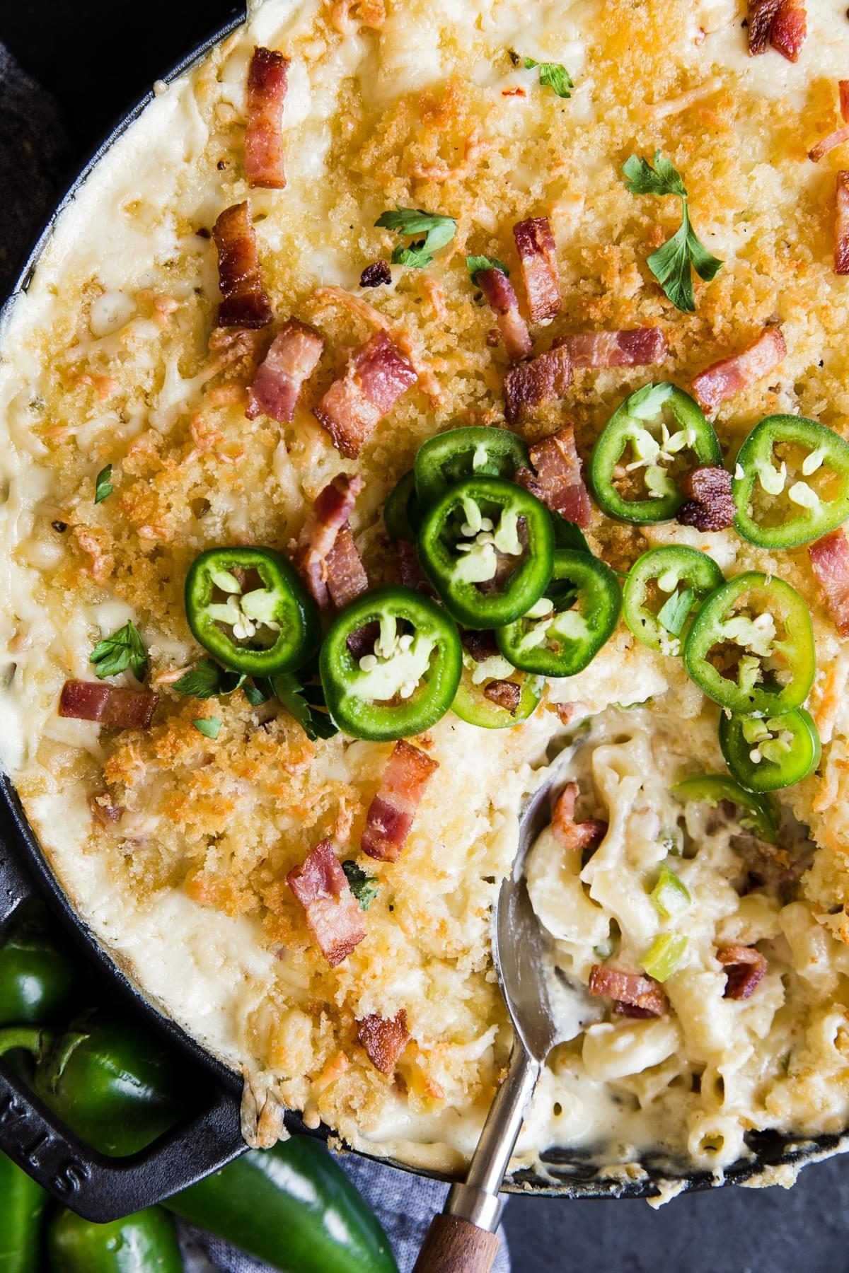 Baked Jalapeno Popper Mac And Cheese with toasted panko bread crumbs