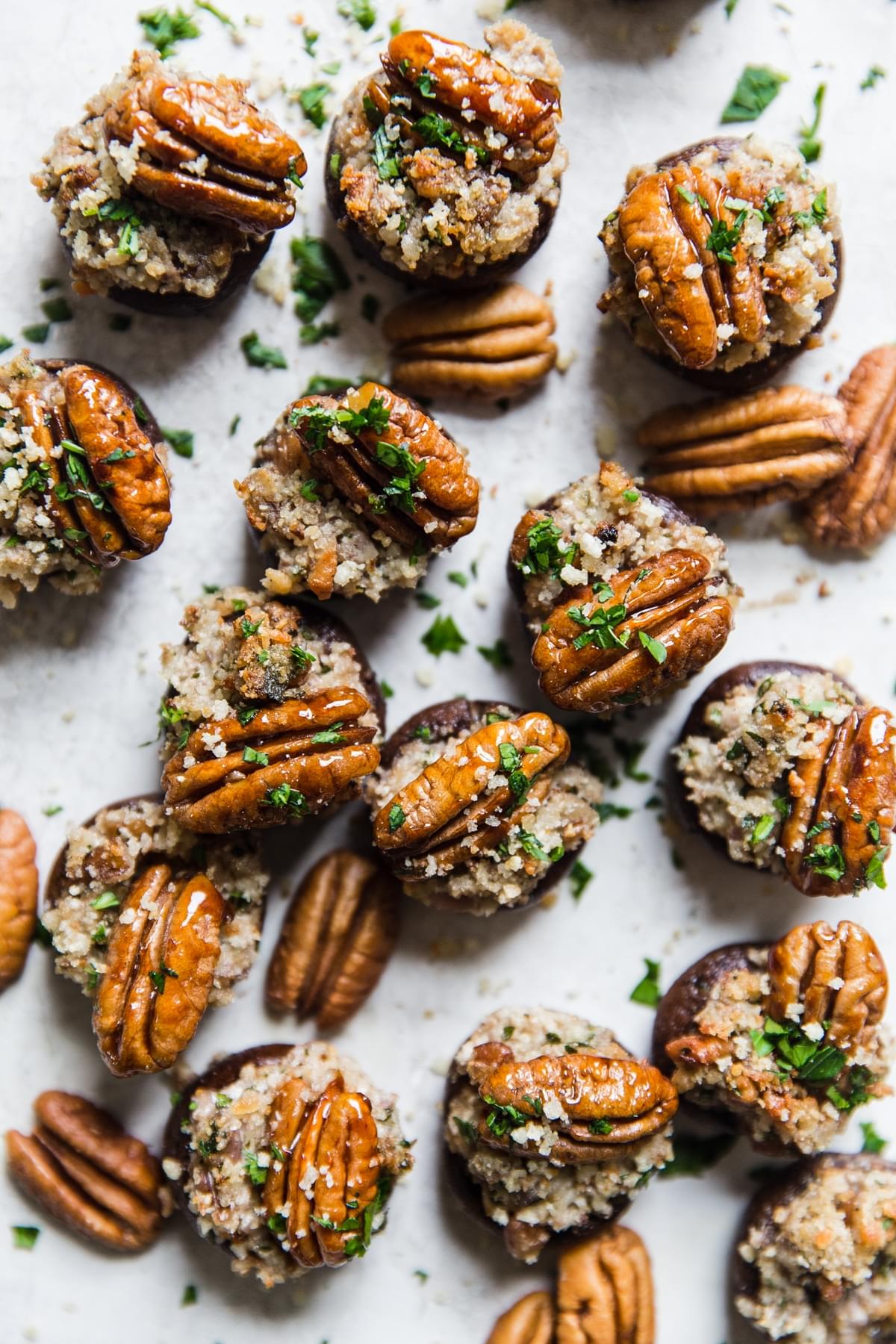 Goat Cheese And Pecan Stuffed Mushrooms with candied pecans