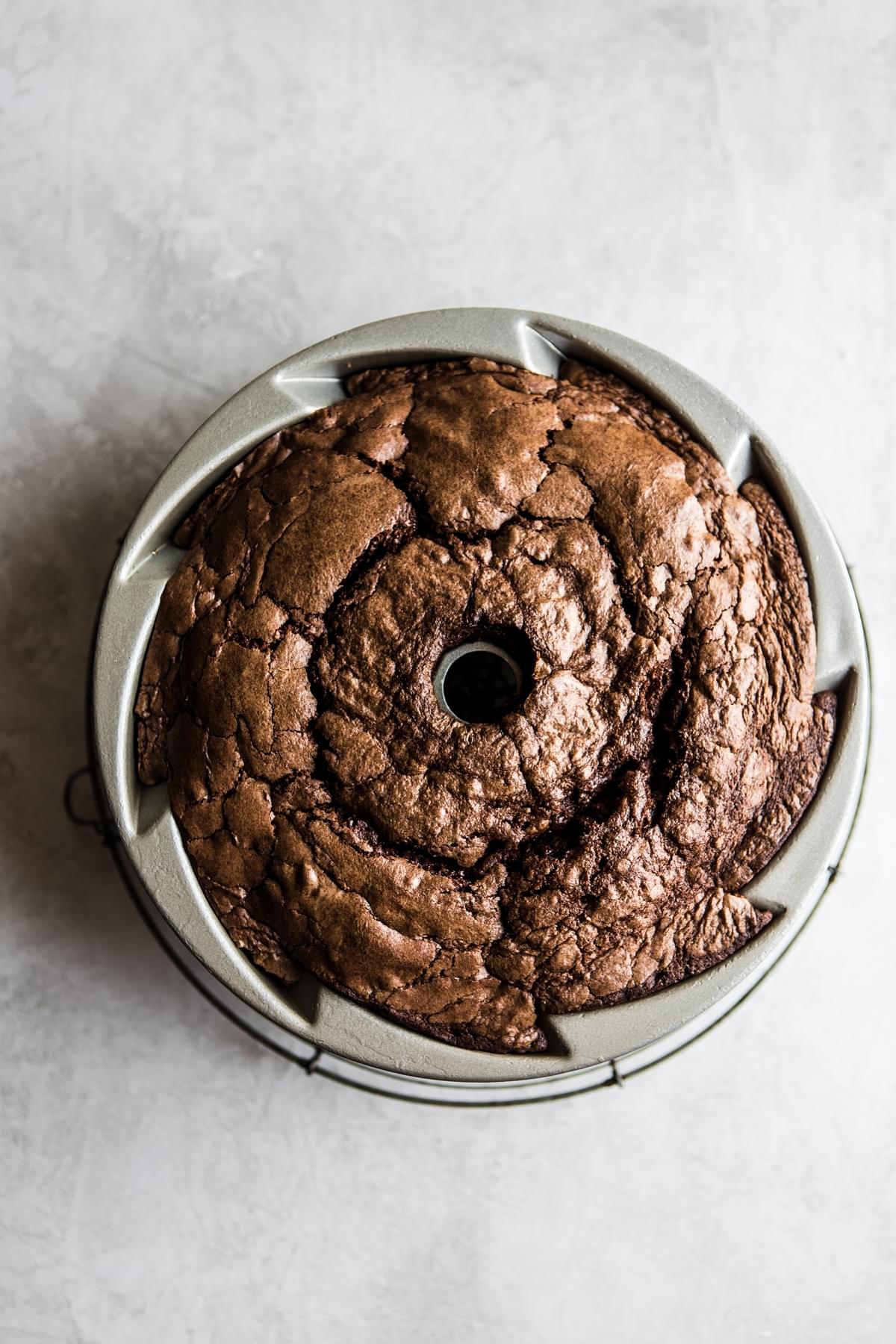 Irish Cream Chocolate cake baked in a Bundt Cake pan