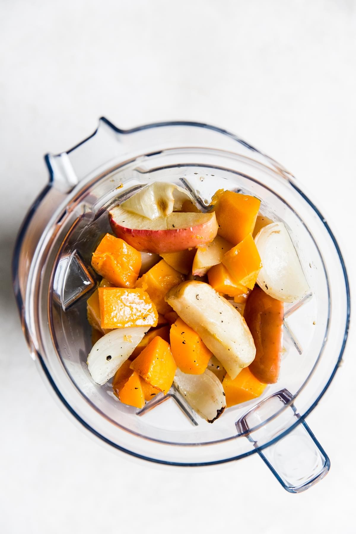 roasted veggies in the base of a vitamin blender
