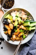 Chicken Terryaki Sushi Bowl with cucumber and avocado