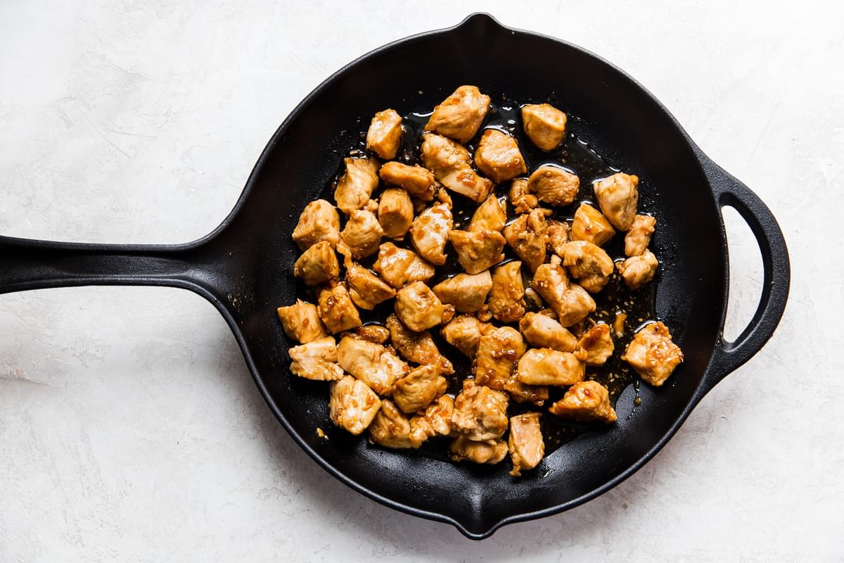 teriyaki chicken cooked in a pan
