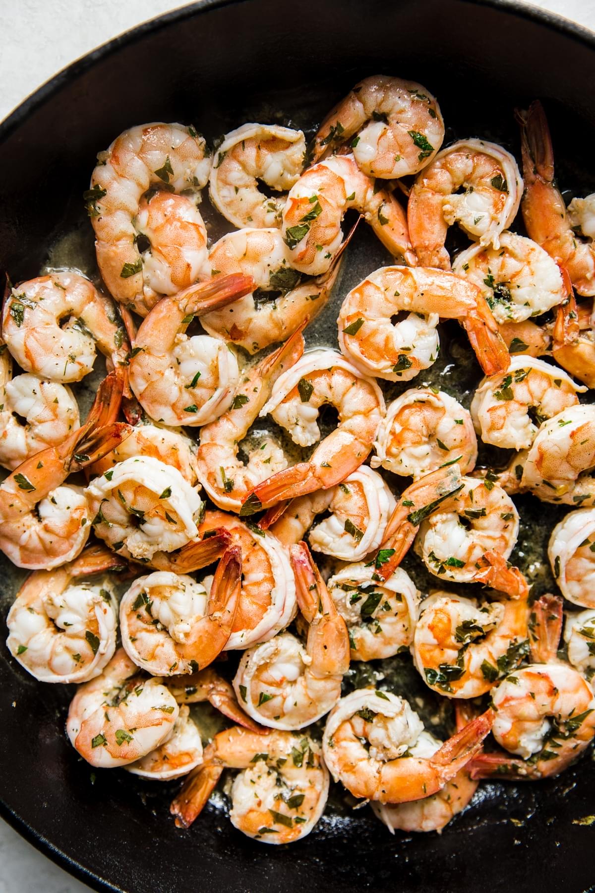 chimichurri marinated shrimp in a pan