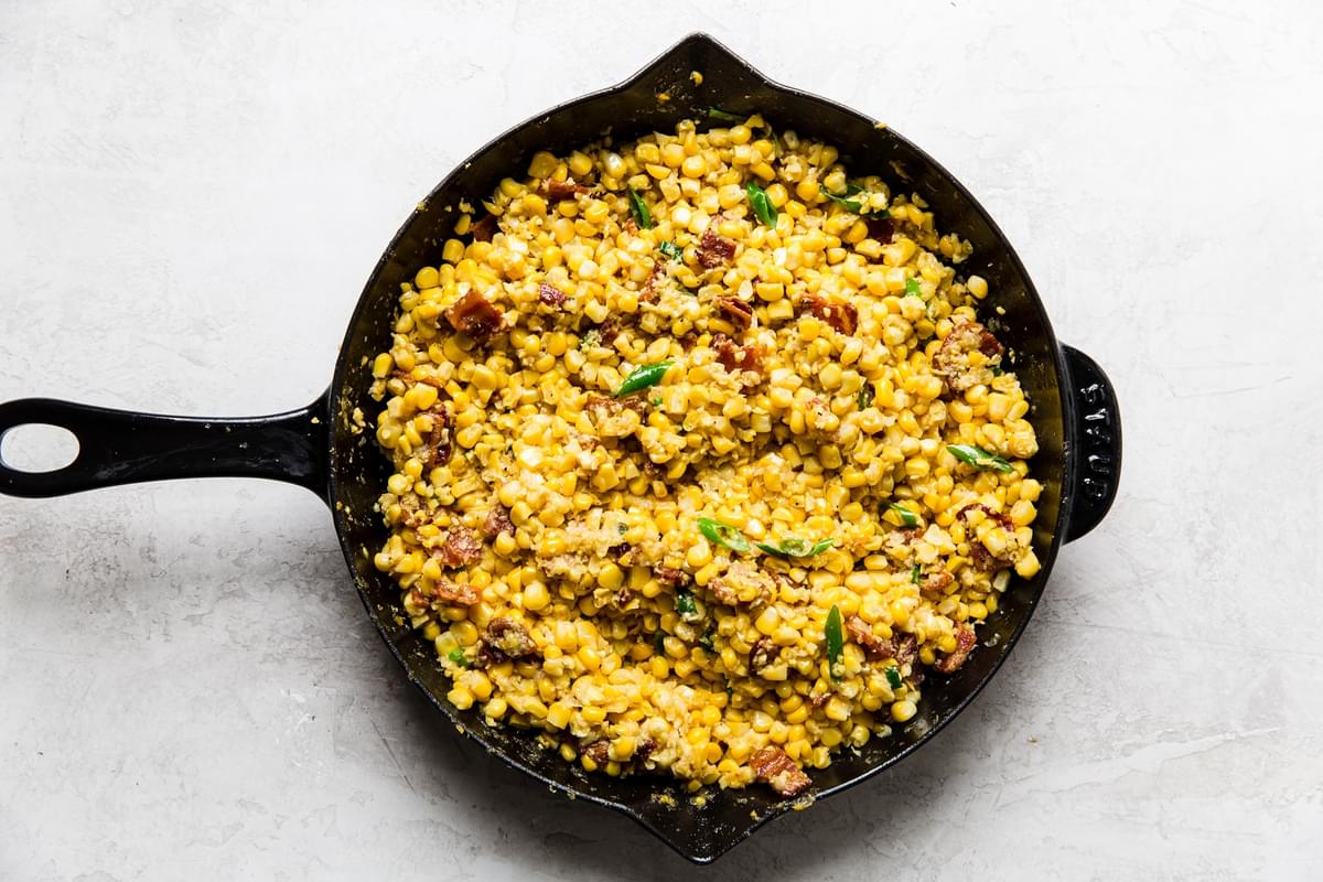 skillet filled with dairy free creamed corn