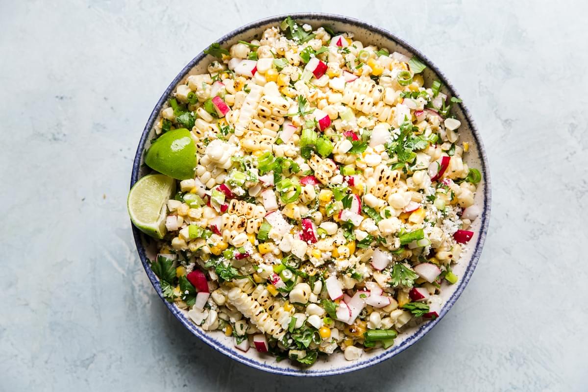 Large bowl of Mexican Street Corn Salad