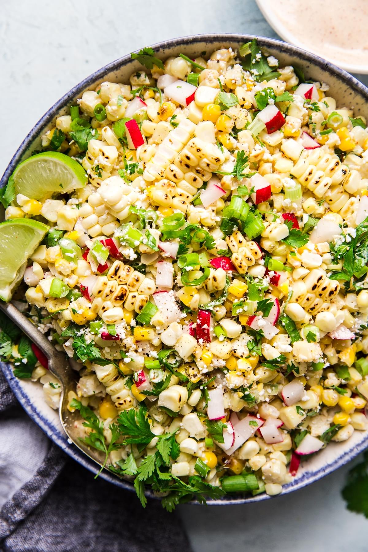 Elote Mexican Street Corn Salad in a bowl