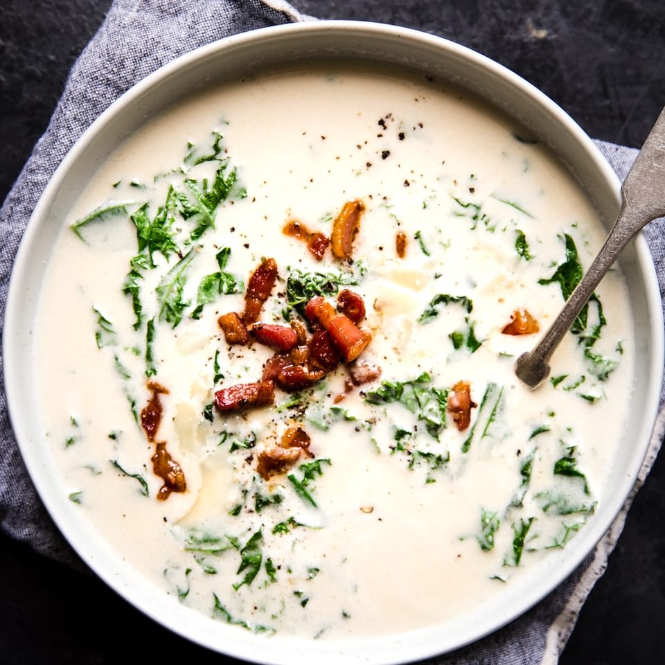 garlic soup in a bowl with a spoon