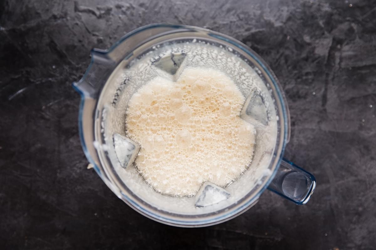 creamy garlic soup in a blender
