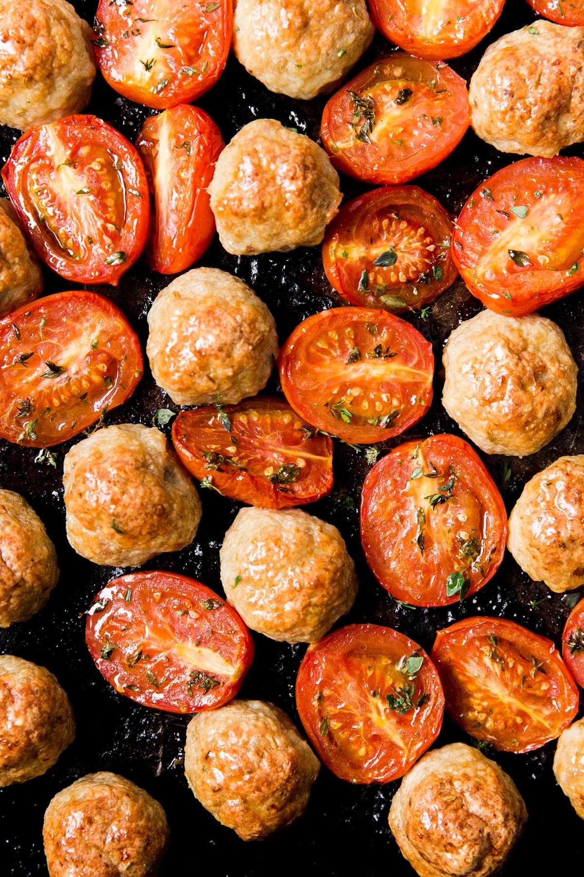 Italian chicken meatballs with roasted with tomatoes