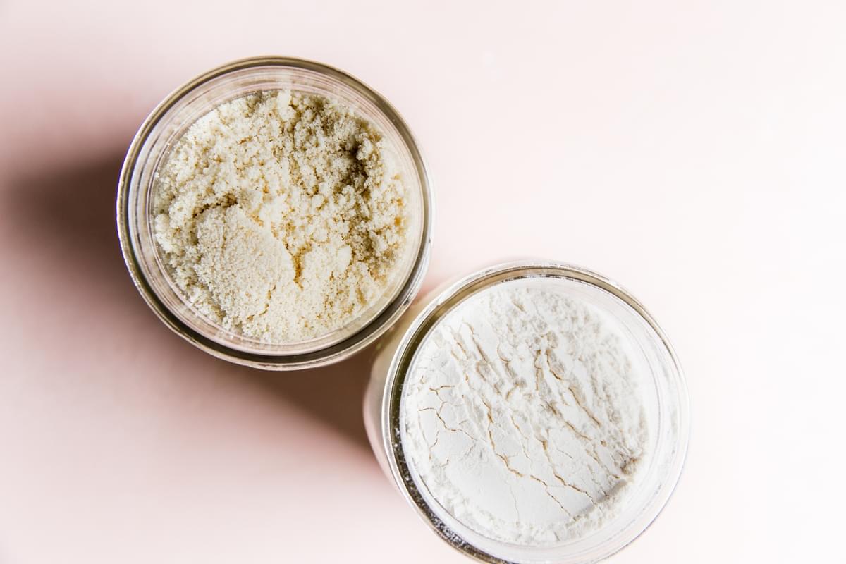 Almond flour and all purpose flour in jars