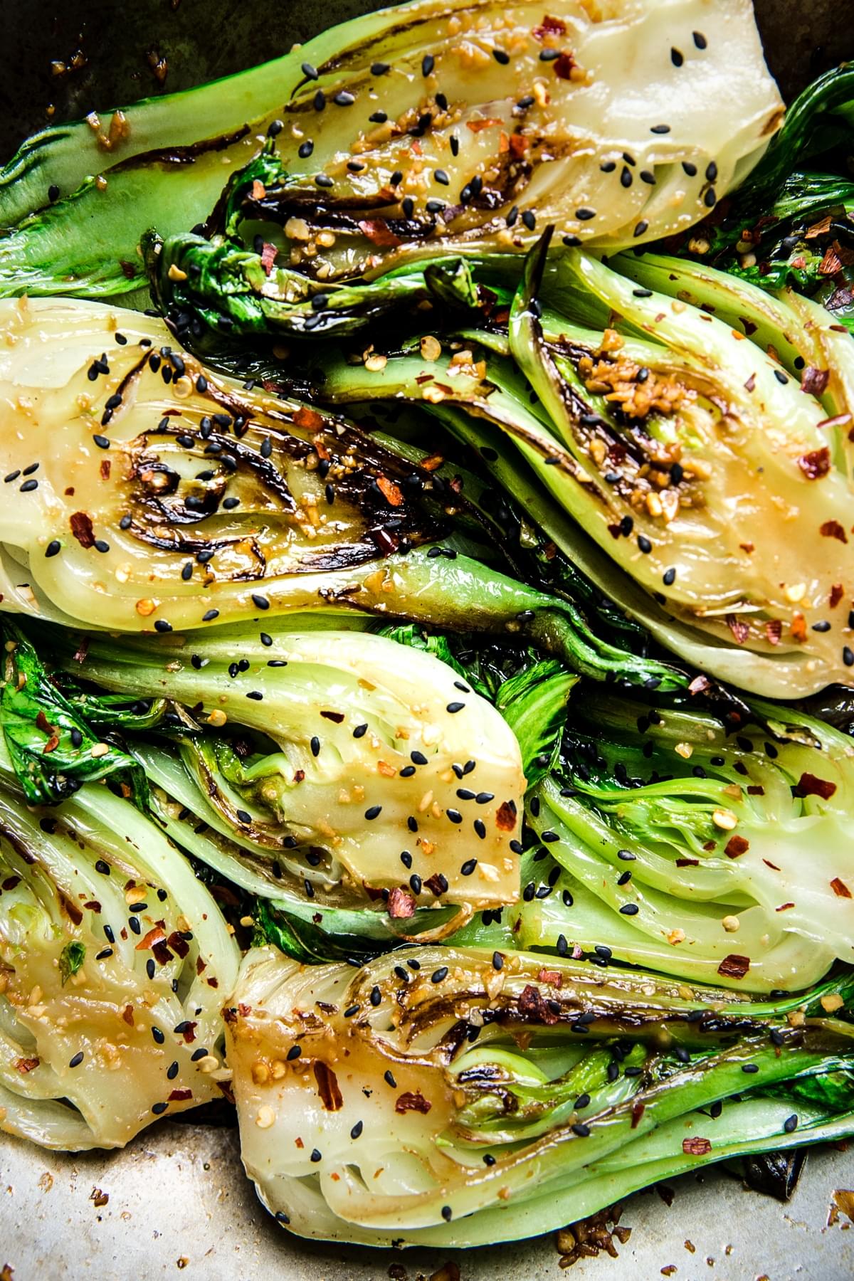 stir fried bok choy with garlic soy sauce and sesame seeds