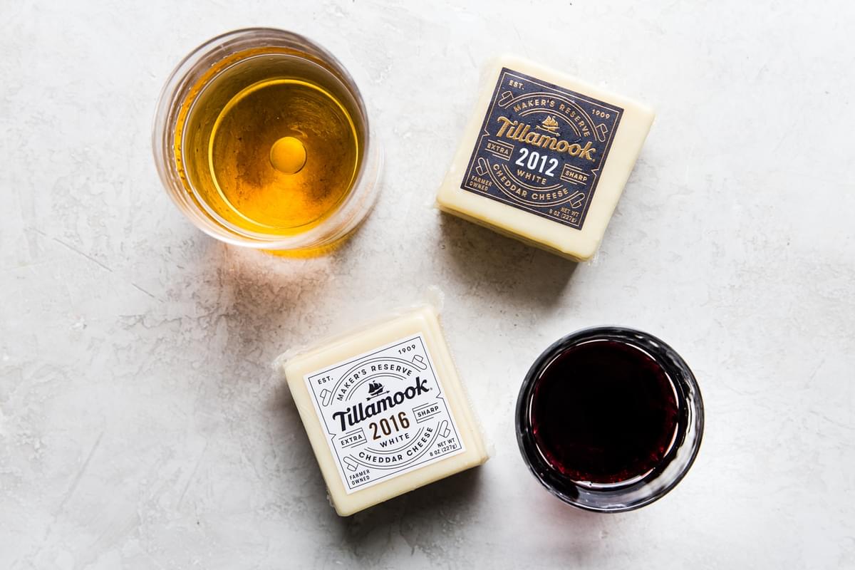 Maker’s Reserve aged cheddar paired with whisky and wine