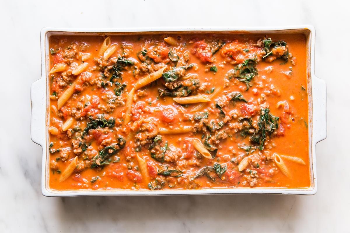 Unbaked Baked Penne Alla Vodka With Kale