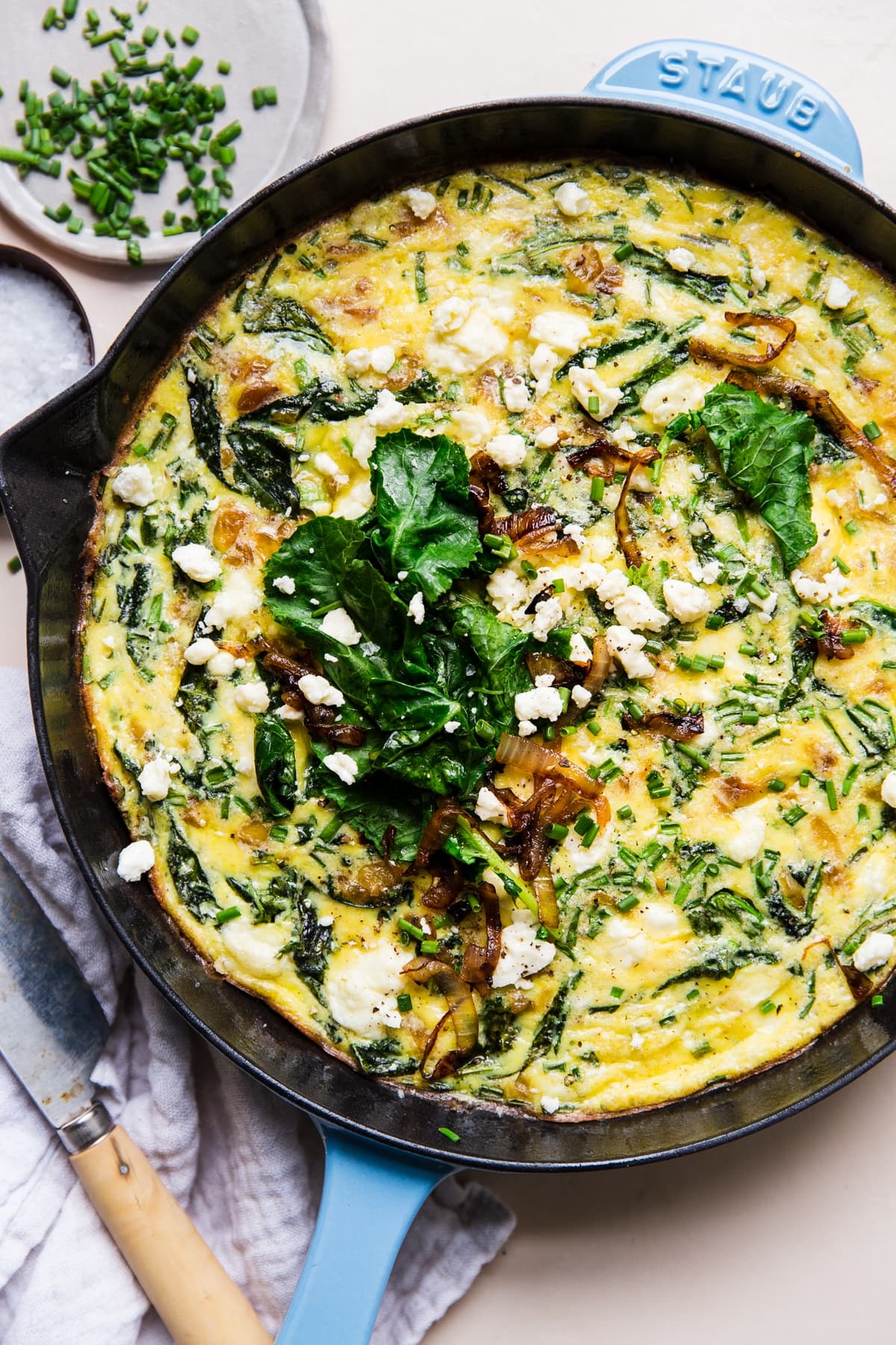 Caramelized Onion Frittata with bacon and kale