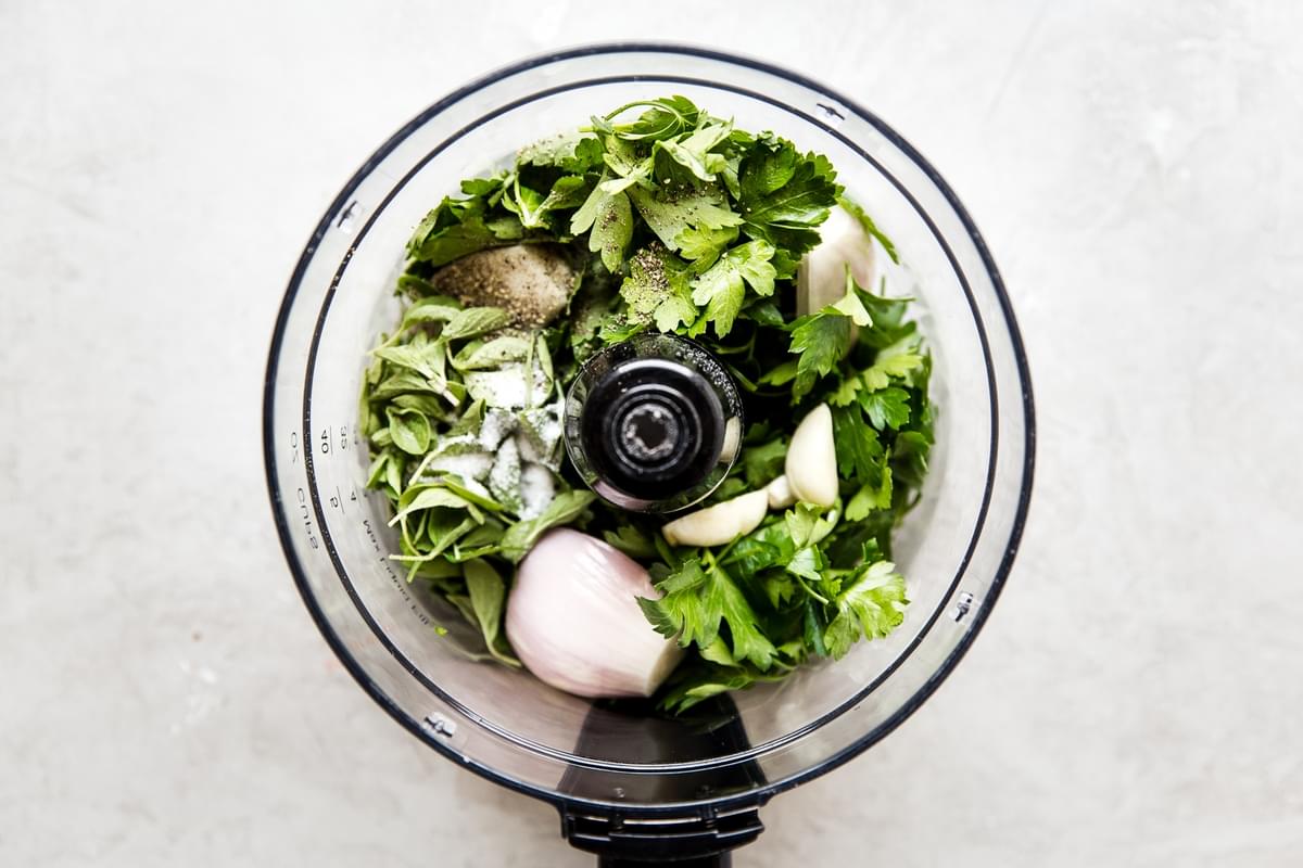 ingredients for chimichurri in food processor