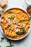 Easy vodka sauce recipe in a bowl of pasta