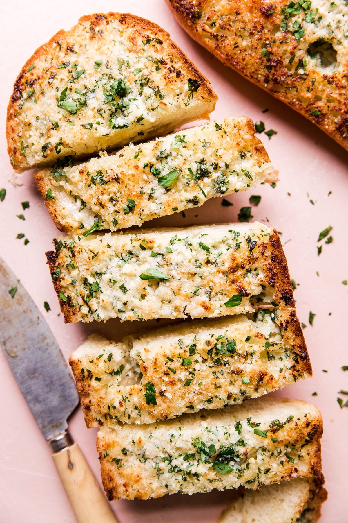 cheesy garlic bread cut into slices