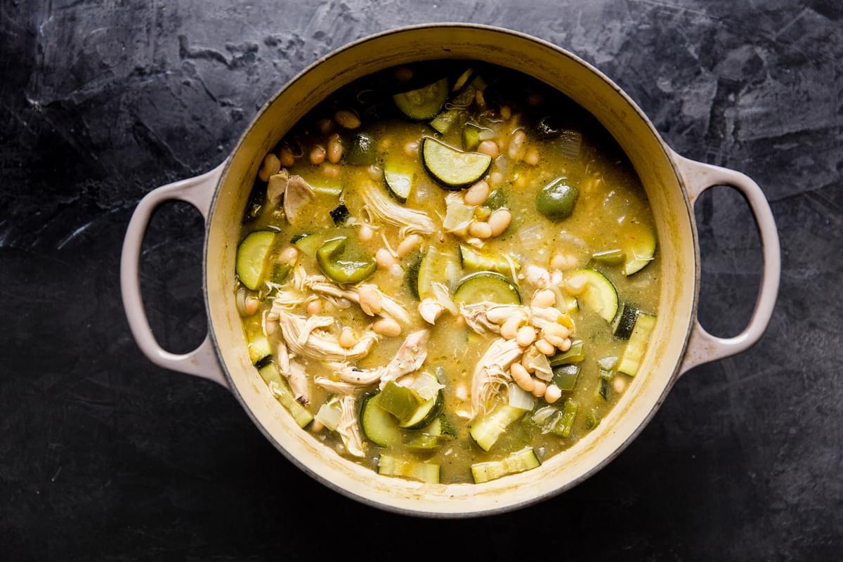 Green Chicken Enchilada Soup in a pot
