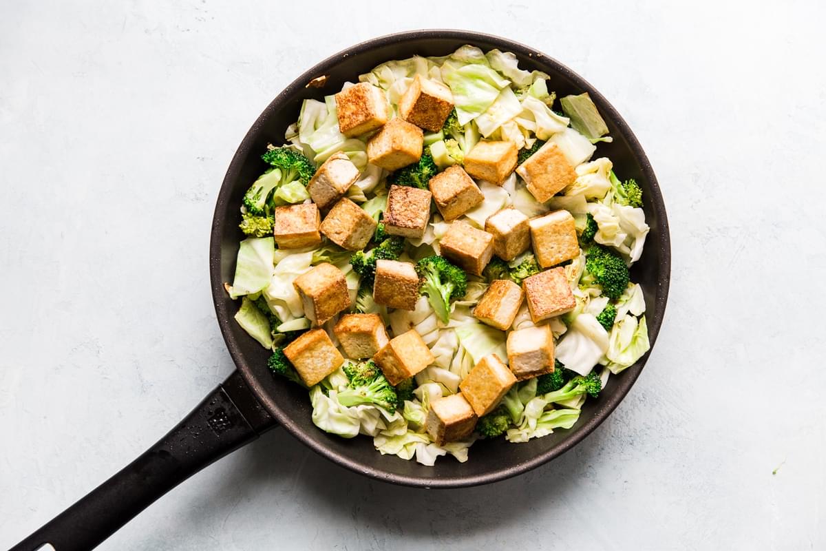 Tofu Stir Fry With Broccoli And Cabbage in a pan