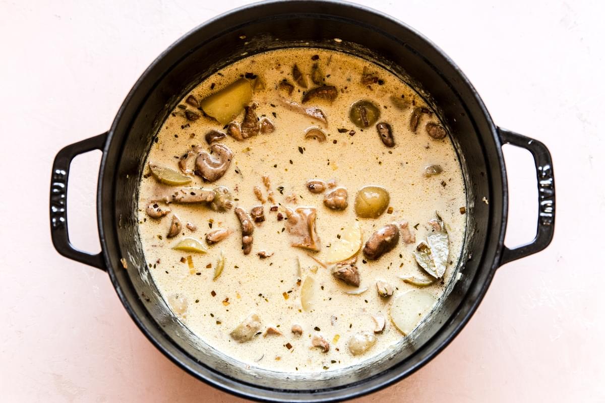 wild mushroom soup in a large pot
