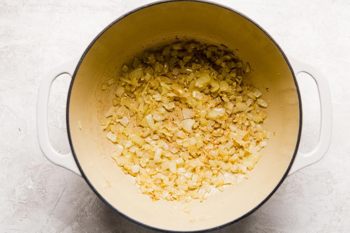 garlic and onion sautéed in a pot