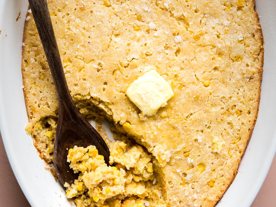 Spoon bread with creamed corn and butter