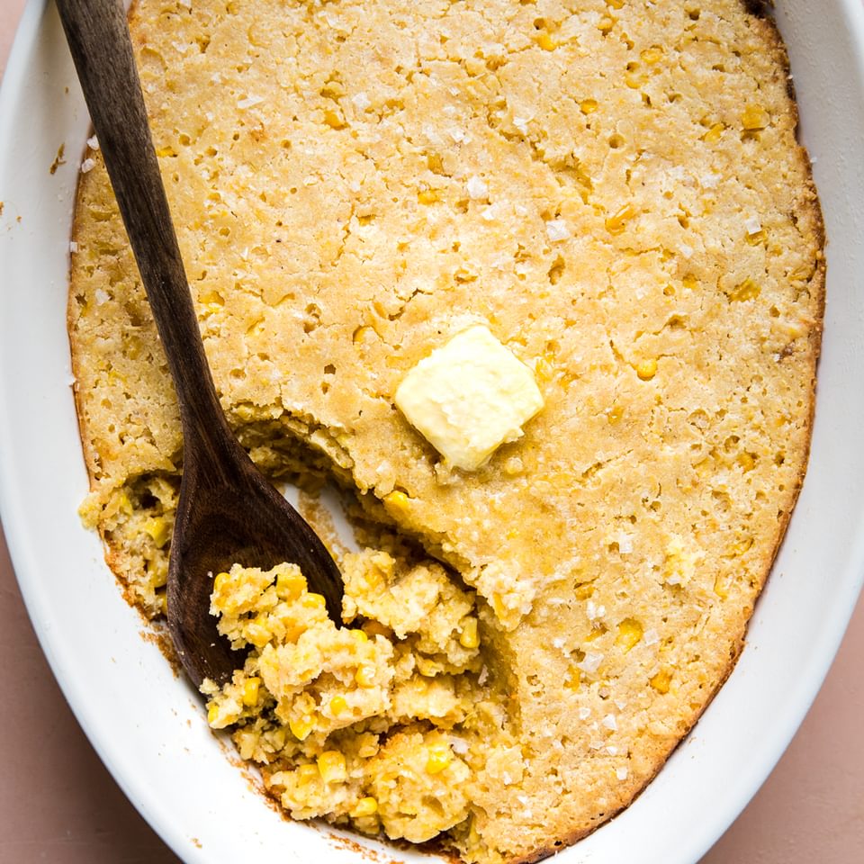 Spoon bread with creamed corn and butter