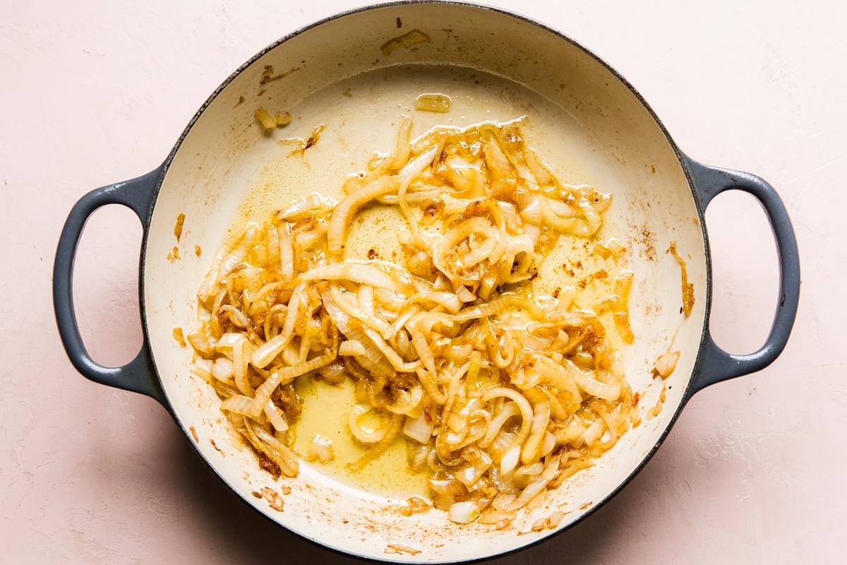 caramelized onions in a braiser