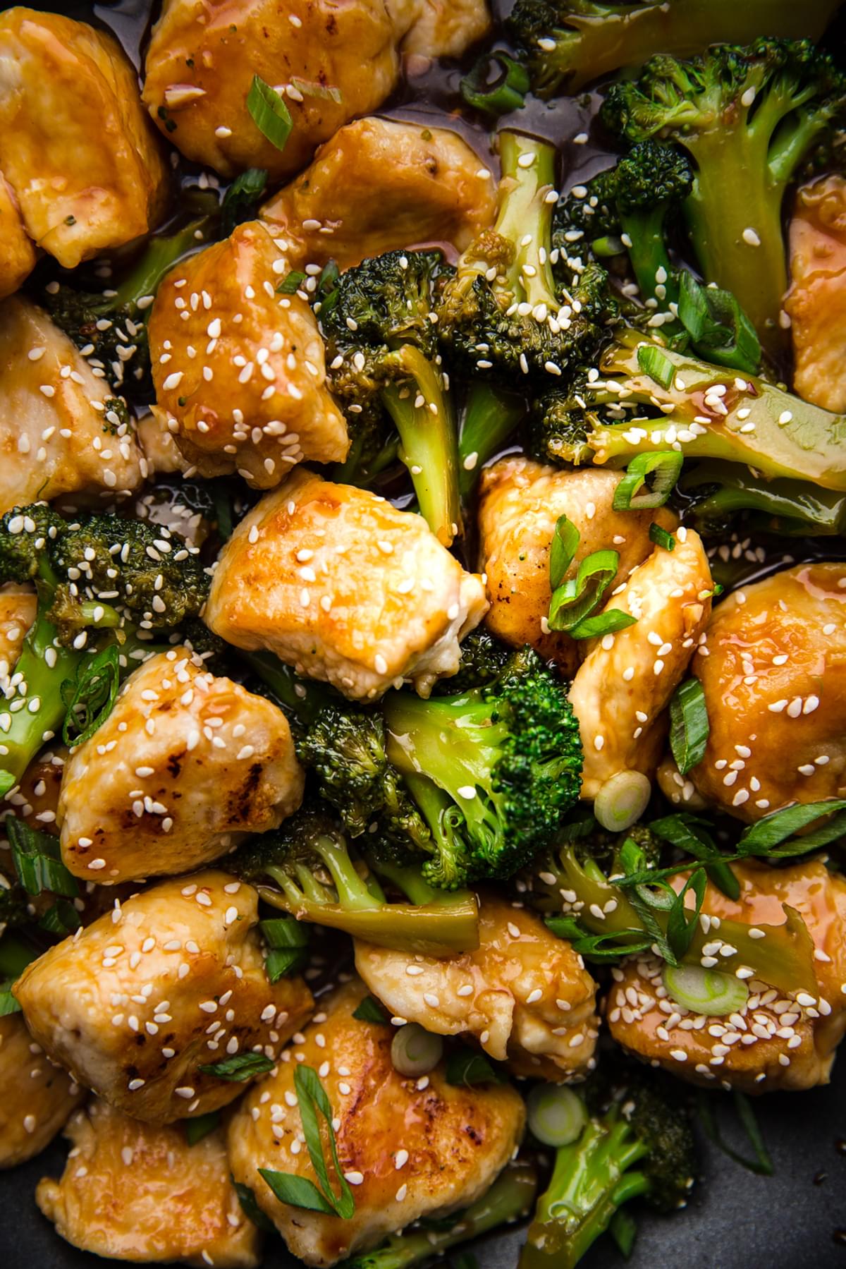 Sesame Chicken with Broccoli and rice on a plate