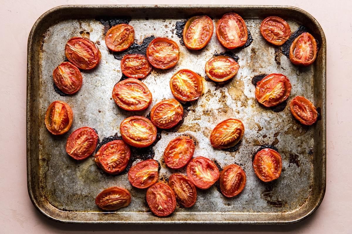 tomatoes roasted on a sheet pan