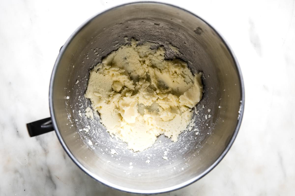butter and sugar creamed together until light and fluffy in a bowl