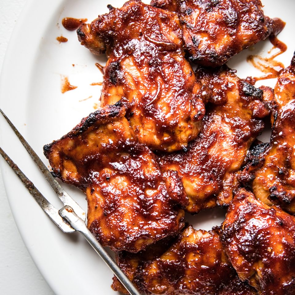 Baked BBQ Chicken Thighs on a platter