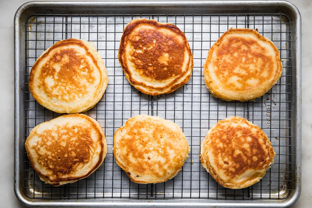 buttermilk pancakes on a sheet pan