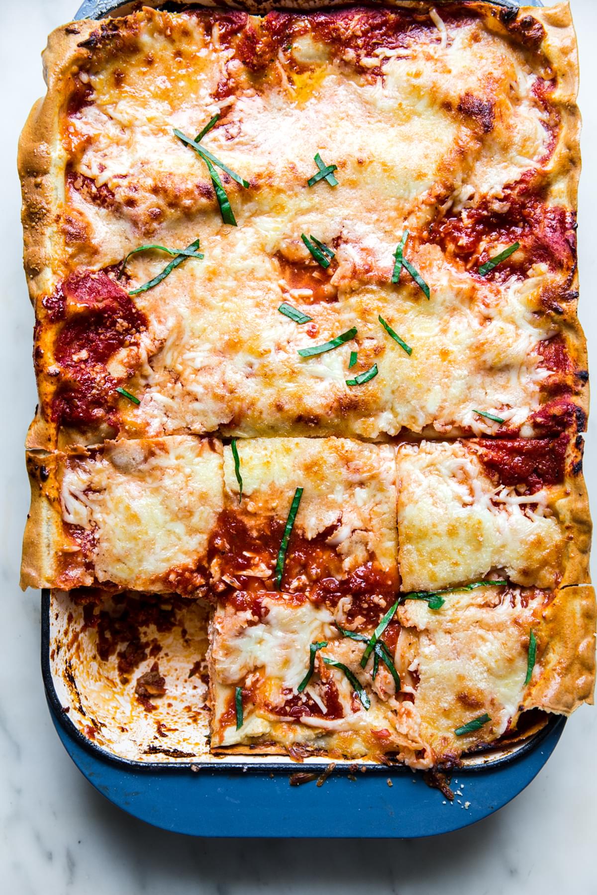 homemade lasagna in a 9 x 13 pan