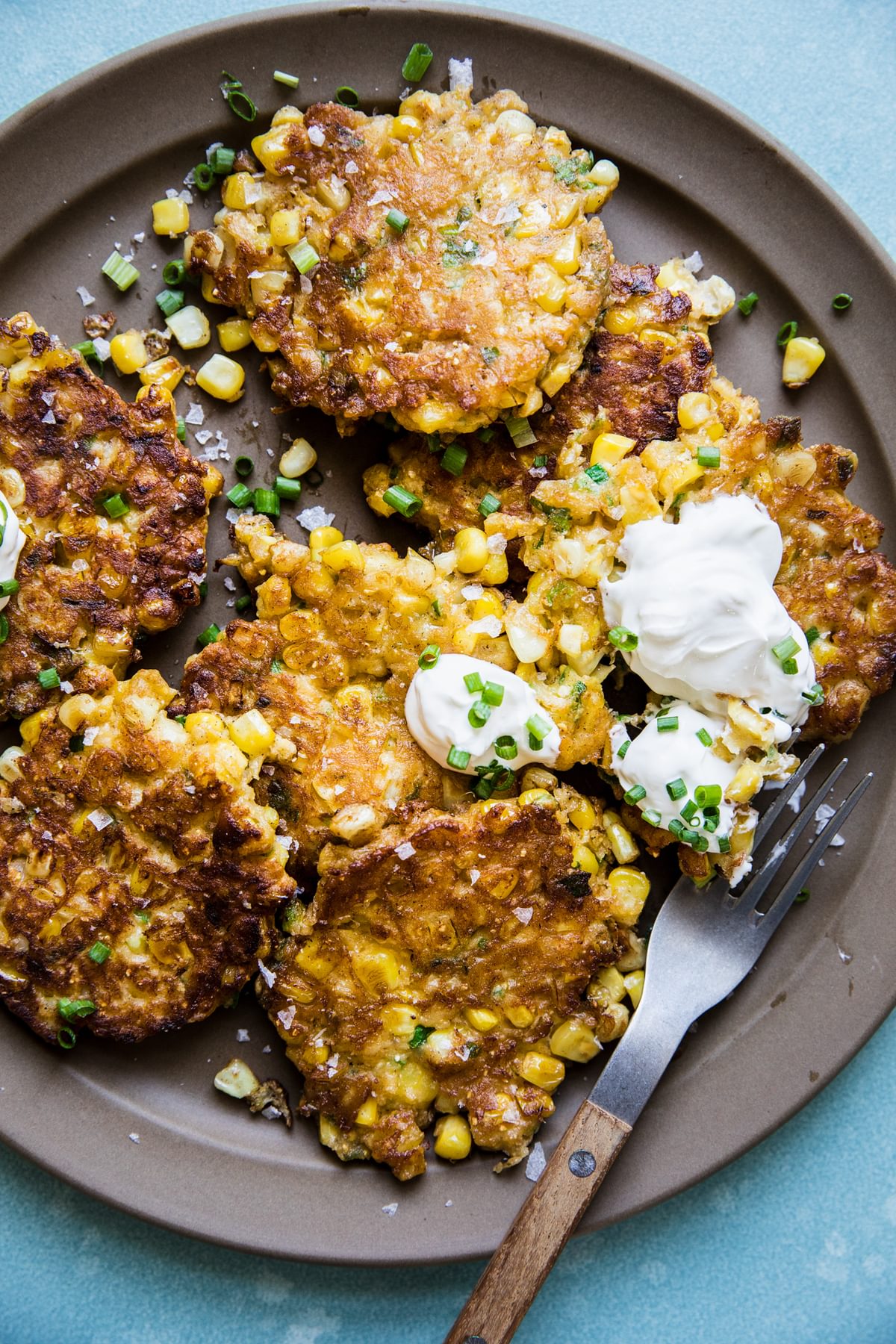 Homemade corn fritters on a plate