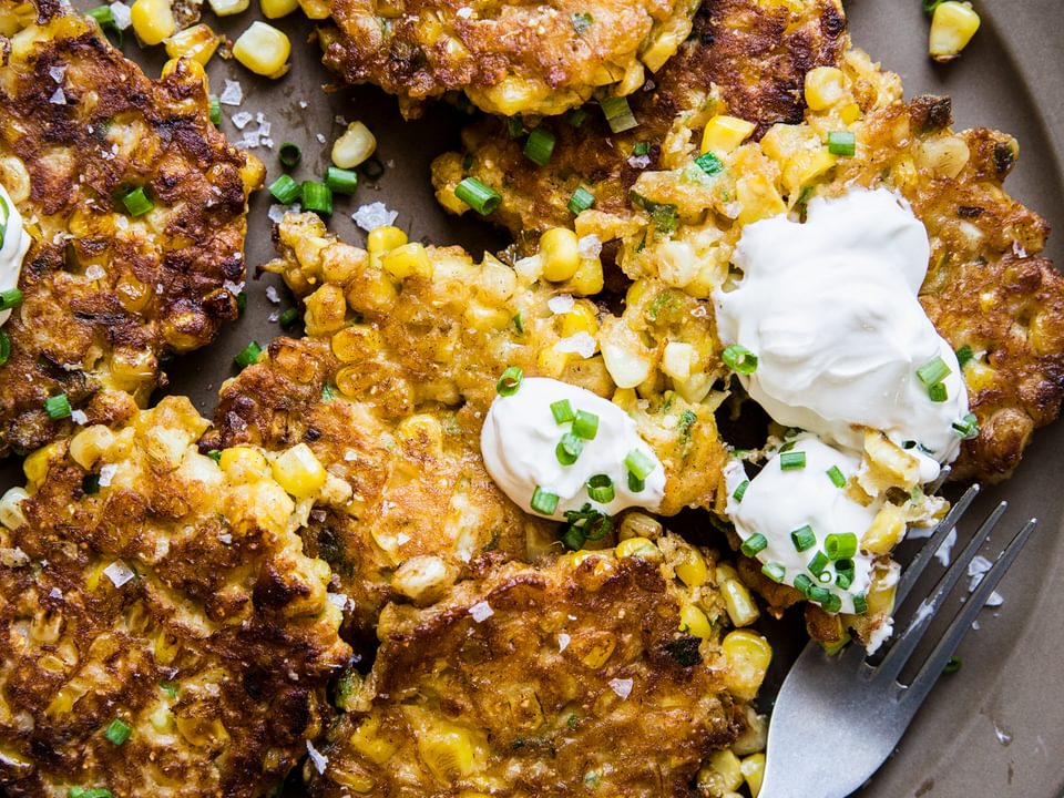 Homemade corn fritters on a plate