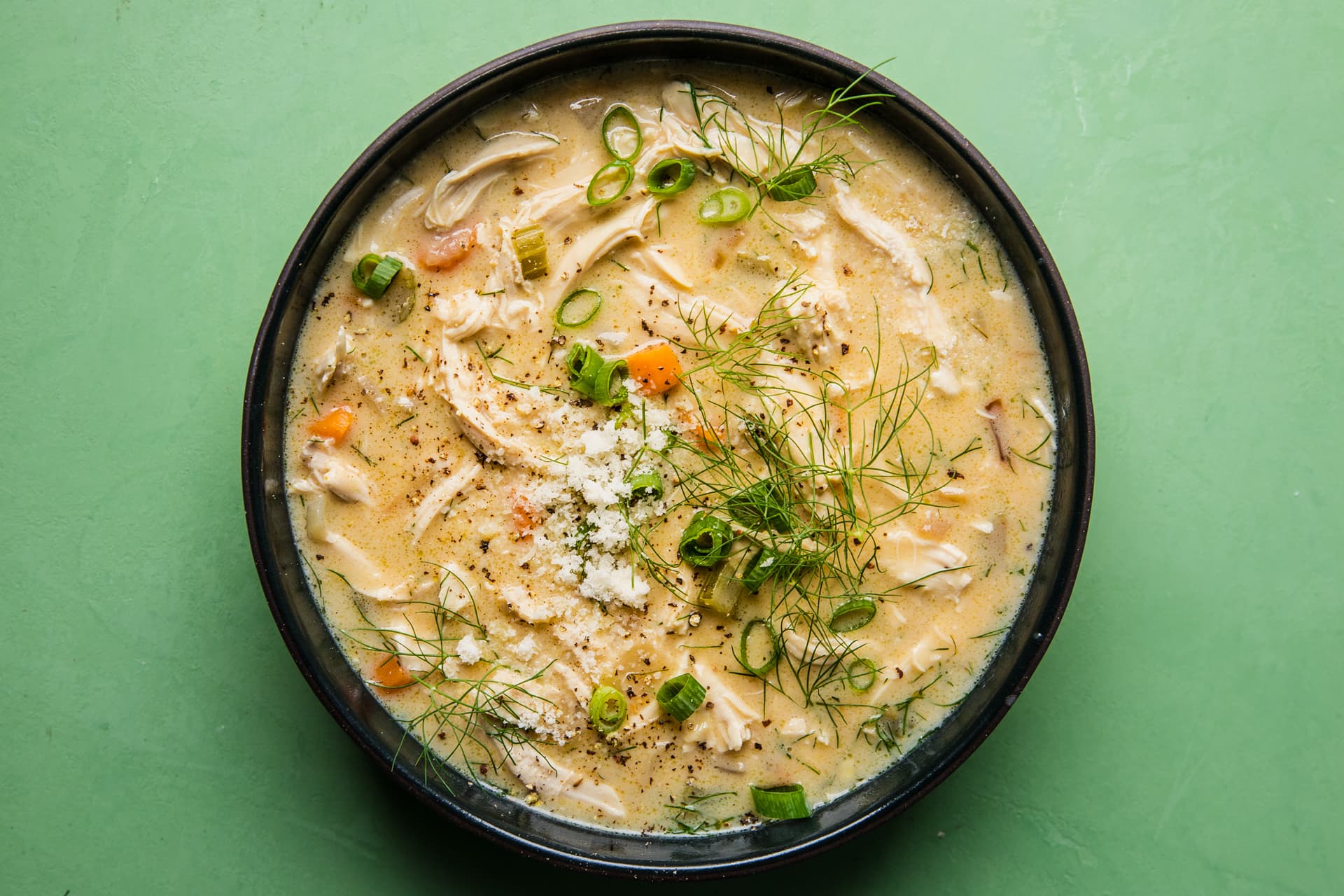 homemade creamy chicken soup in a bowl