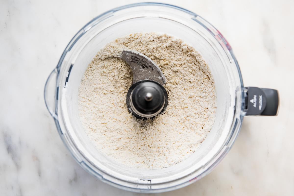 flour, butter and salt pulsed in a food processor